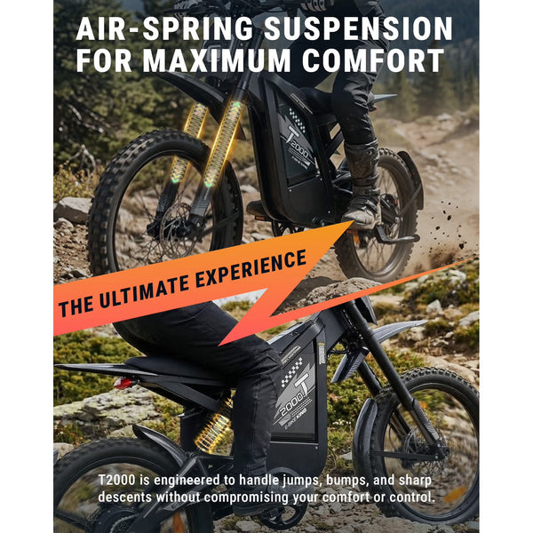VTOKW T2000 Electric Dirt Bike for Adults,3000W Peak Electric Bike,48V 30Ah Battery,37MPH/85+Miles Electric Motorcycles,24" Fat Tire E Dirtbike,Dual Hydraulic Brakes Mountain Bike,E Dirt Bike UL2849