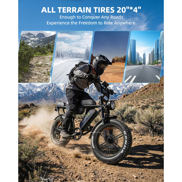 OUXI V8 Max Electric Bike for Adults, 48V 30Ah Battery 20" Fat Tire Electric Mountain Fat Tire Ebike 750W 28MPH, UL2849