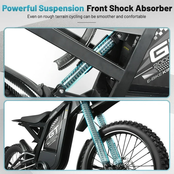 GT2000 Electric Dirt Bike for Adults, 3000W Peak Electric Motorcycle 37MPH 48V 30Ah Battery, 85+Miles Electric Bike, 24" Fat Tire Ebike, Dual Hydraulic Brakes Mountain Bike, Full Suspension, UL2849