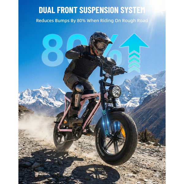 OUXI V8 Mini Pink Electric Bike for Adults, 500W Peak E-Bike with 16" Fat Tires, Removable Battery 36V 10.4Ah, 20MPH, 7-Speed Electric Bicycle with Dual Disc Brakes