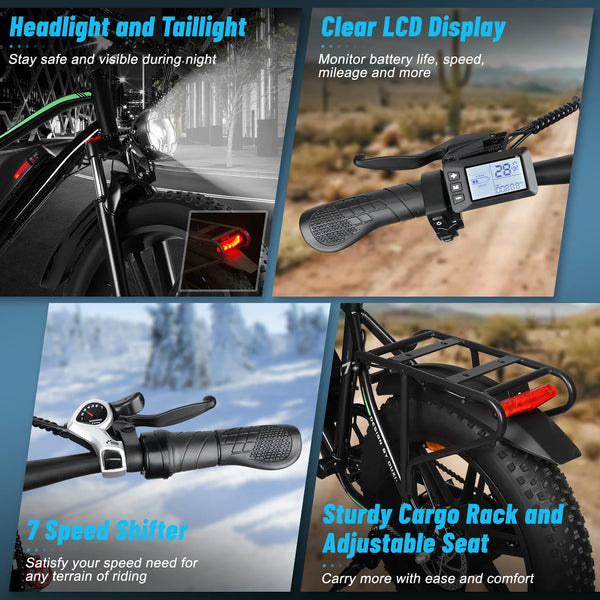 LUIMP Peak 1000W Electric Bike for Adults, 20X4.0" Fat Tire E bike, 48V/13Ah Battery 25MPH Mountain Bike, 38 Miles Range Electric Bicycle for Cycling, 7-Speed E-bike, Ebike for Adults UL2849