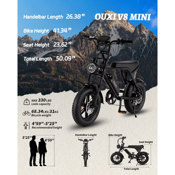 VTOKW Electric Bike for Adults, 500W Electric Bicycles with 36V 10.4Ah Battery, 16" Fat Tire Ebike, 20MPH E-Bike, E Bike for Adults UL2849