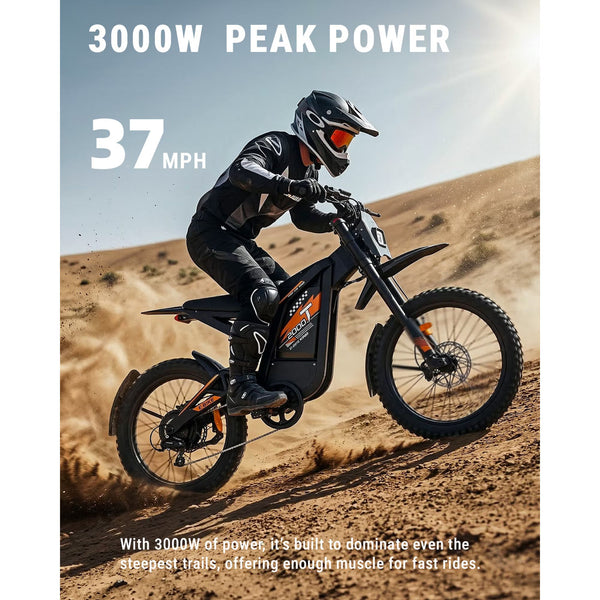OUXI T2000 Electric Dirt Bike for Adults,3000W Peak Electric Bike,48V 30Ah Battery,37MPH/85+Miles Electric Motorcycles,24" Fat Tire E Dirtbike,Dual Hydraulic Brakes Mountain Bike,E Dirt Bike UL2849