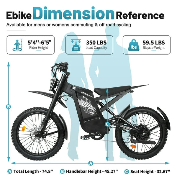 GT2000 Electric Dirt Bike for Adults, 3000W Peak Electric Motorcycle 37MPH 48V 30Ah Battery, 85+Miles Electric Bike, 24" Fat Tire Ebike, Dual Hydraulic Brakes Mountain Bike, Full Suspension, UL2849