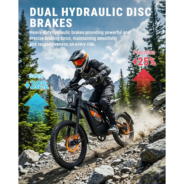 OUXI T2000 Electric Dirt Bike for Adults,3000W Peak Electric Bike,48V 30Ah Battery,37MPH/85+Miles Electric Motorcycles,24" Fat Tire E Dirtbike,Dual Hydraulic Brakes Mountain Bike,E Dirt Bike UL2849