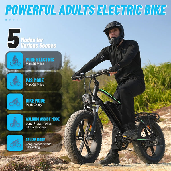 LUIMP Peak 1000W Electric Bike for Adults, 20X4.0" Fat Tire E bike, 48V/13Ah Battery 25MPH Mountain Bike, 38 Miles Range Electric Bicycle for Cycling, 7-Speed E-bike, Ebike for Adults UL2849
