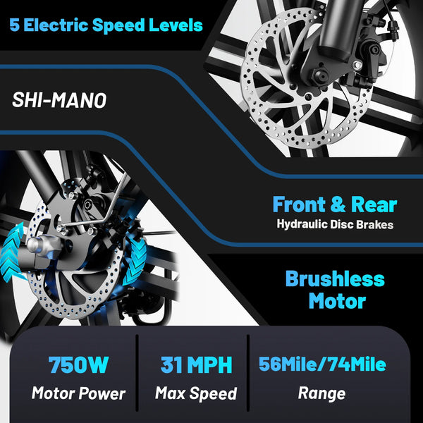 LUIMP Electric Bike for Adults,20" Electric Mountain Bike 750W 31MPH,Dual 48V 20Ah Battery UL2849