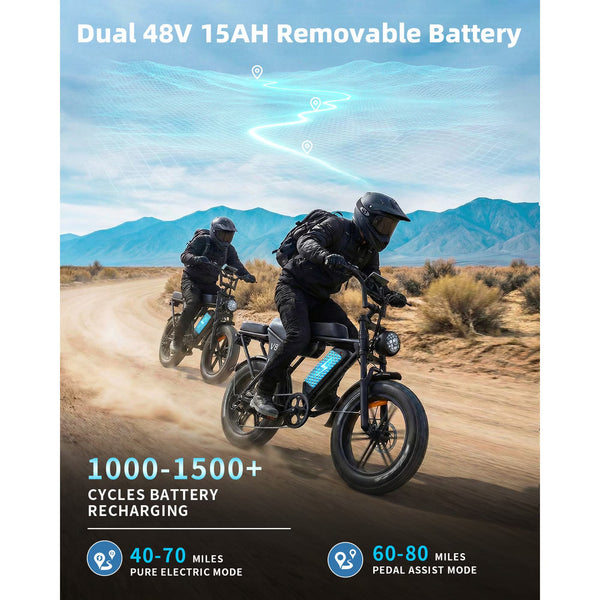 OUXI V8 Max Electric Bike for Adults, 48V 30Ah Battery 20" Fat Tire Electric Mountain Fat Tire Ebike 750W 28MPH, UL2849