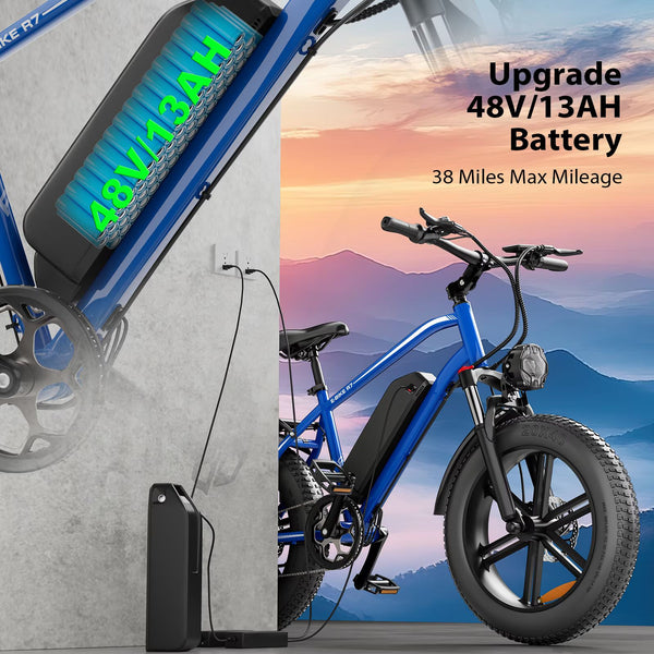 OUXI Electric Bike for Adults, 500W Electric Bicycle, 48V 13Ah Battery, 20'' Fat Tire Ebike, 38 Miles Range Mountain Bike for Cycling, 7 Speed E Bike, E-bike UL2849