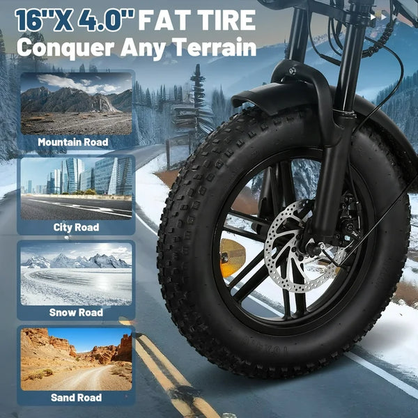 LUIMP Electric Bike for Adults, 16" Fat Tire Ebike with 36V 10.4Ah Battery, 500W Electric Bicycle Up to 20MPH, MINI E-Bike for Riding & Commuting, Moped Style Ebike, Front Suspension, E-bike UL2849