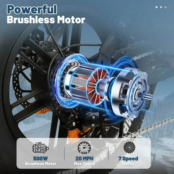 LUIMP Electric Bike for Adults, 16" Fat Tire Ebike with 36V 10.4Ah Battery, 500W Electric Bicycle Up to 20MPH, MINI E-Bike for Riding & Commuting, Moped Style Ebike, Front Suspension, E-bike UL2849