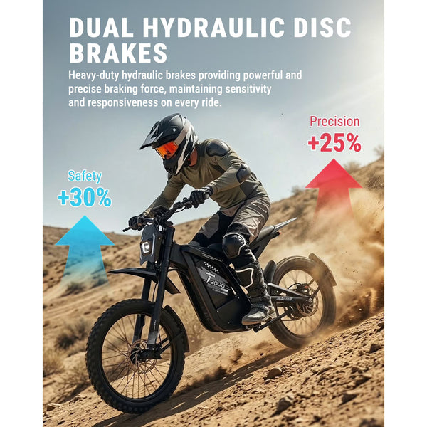 OUXI T2000 Electric Dirt Bike for Adults, 3000W Peak Motor, 48V 30Ah Battery, up to 37 MPH & 85+ Miles Range, 24" Fat Tire E-Dirt Bike, Dual Hydraulic Brakes, Off-Road Electric Motorcycle, UL2849 Cer