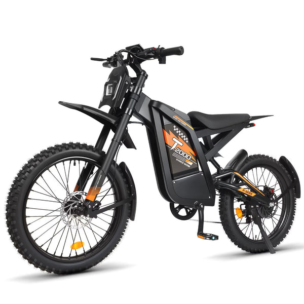 VTOKW T2000 Electric Dirt Bike for Adults,3000W Peak Electric Motorcycle 37MPH 48V 30Ah Battery,85+Miles Electric Bike,24" Fat Tire Ebike,Dual Hydraulic Brakes Mountain Bike,Full Suspension,UL2849