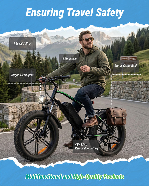 Hipatoo R7 Peak 1000W Electric Bike for Adults, 20X4.0" Fat Tire E bike, 48V/13Ah Battery 25MPH Mountain Bike, 38 Miles Range Electric Bicycle for Cycling, 7-Speed E-bike, Ebike for Adults UL2849