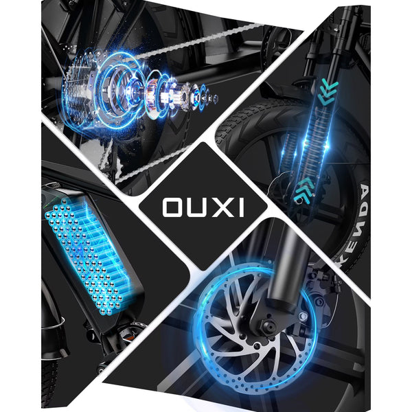 OUXI V8 Ebike for Adults, Moped Style 750W Motor 20" Fat Tire Electric Bike, UL2849 Certified, 48V 15Ah Battery, Dual Disc Brakes Mountain Bicycle