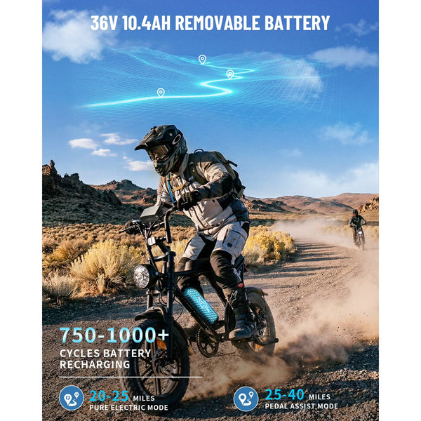 OUXI V8 MINI Electric Bike for Adults, 500W Peak E-Bike with 16" Fat Tires, Removable Battery Options 10.4Ah 7-Speed Electric Bicycle with Dual Disc Brakes