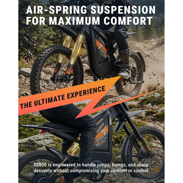 OUXI T2000 Electric Dirt Bike for Adults,3000W Peak Electric Bike,48V 30Ah Battery,37MPH/85+Miles Electric Motorcycles,24" Fat Tire E Dirtbike,Dual Hydraulic Brakes Mountain Bike,E Dirt Bike UL2849