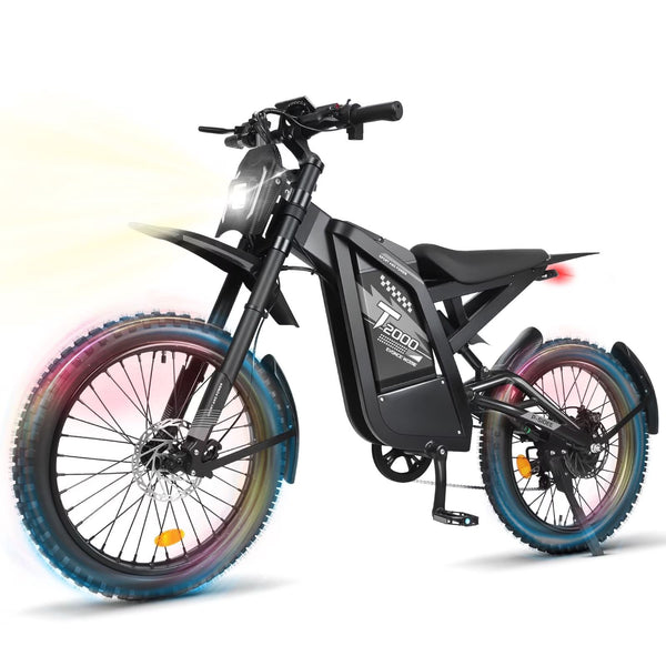 VTOKW T2000 Electric Dirt Bike for Adults,3000W Peak Electric Bike,48V 30Ah Battery,37MPH/85+Miles Electric Motorcycles,24" Fat Tire E Dirtbike,Dual Hydraulic Brakes Mountain Bike,E Dirt Bike UL2849