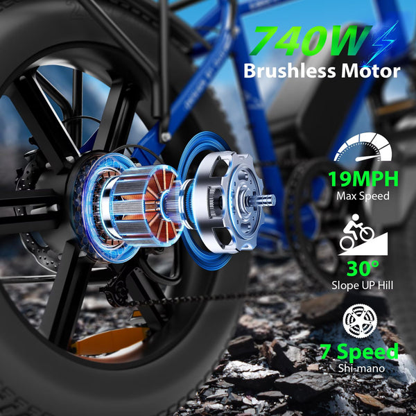 OUXI Electric Bike for Adults, 500W Electric Bicycle, 48V 13Ah Battery, 20'' Fat Tire Ebike, 38 Miles Range Mountain Bike for Cycling, 7 Speed E Bike, E-bike UL2849