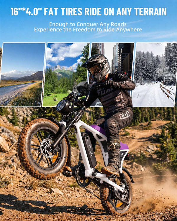 OUXI V8 Mini Electric Bike for Adults, 16" Fat Tire Ebike, 500W 20MPH Electric Bicycle, 36V 10.4Ah, E Bike UL2849