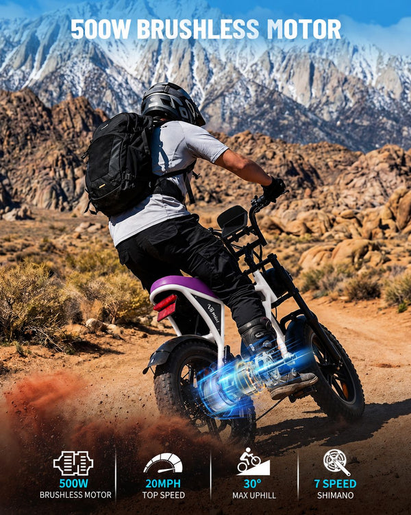 OUXI V8 Mini Electric Bike for Adults, 16" Fat Tire Ebike, 500W 20MPH Electric Bicycle, 36V 10.4Ah, E Bike UL2849