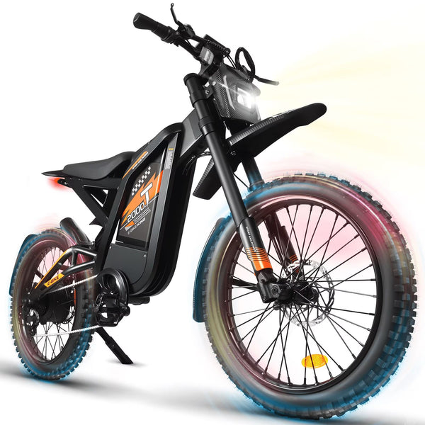 OUXI GT2000 Electric Dirt Bike for Adults, 3000W Peak Electric Motorcycle 37MPH 48V 30Ah Battery, 85+Miles Electric Bike, 24" Fat Tire Ebike, Dual Hydraulic Brakes Mountain Bike, Full Suspension, UL2849
