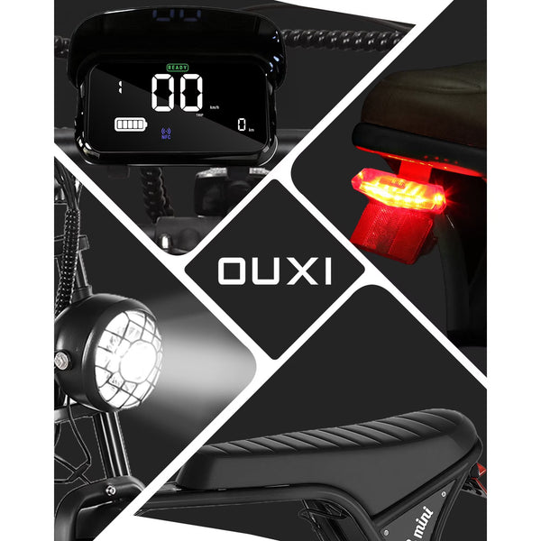 OUXI V8 MINI Electric Bike for Adults, 500W Peak E-Bike with 16" Fat Tires, Removable Battery Options 10.4Ah 7-Speed Electric Bicycle with Dual Disc Brakes